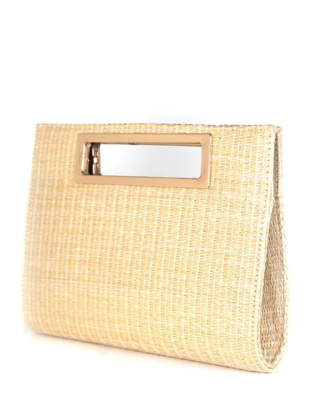 Lisi Lerch Woven Straw Clutch Bag in Natural Beige/gold